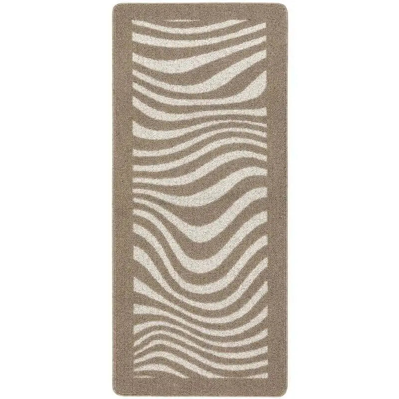 Patterned Washable Mat and Runner in Cream & Brown - Waves / 67X150 cm - Rugs