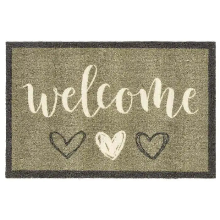 Patterned Washable Mat and Runner - Sage Welcome Hearts / 50X75 cm - Doormat