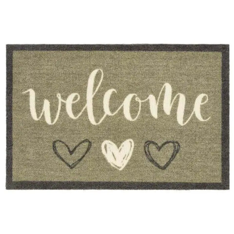 Patterned Washable Mat and Runner - Sage Welcome Hearts / 50X75 cm - Doormat