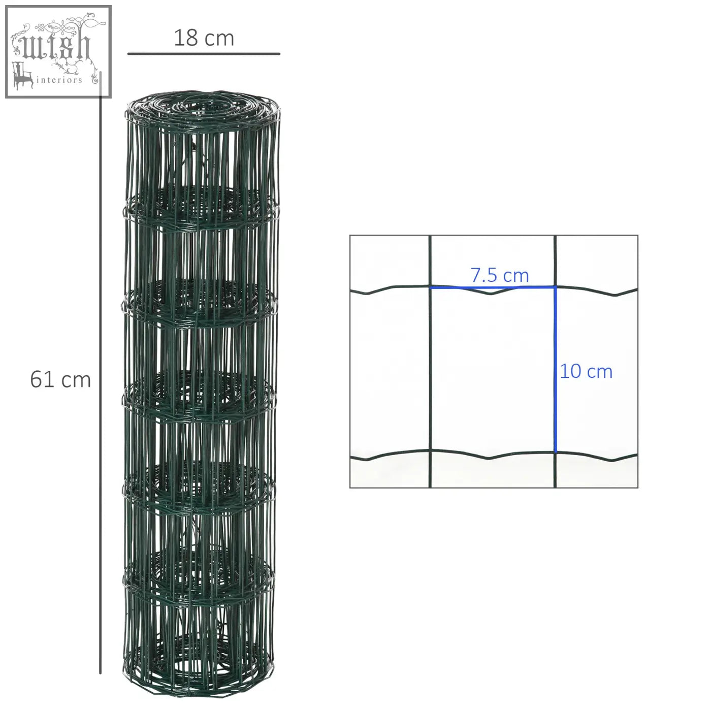 Green galvanized pvc coated wire mesh fencing roll 61 cm tall 18 cm wide for poultry garden fencing
