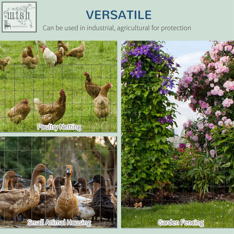 Pawhut black pvc coated wire mesh roll for versatile poultry, rabbit, and garden fencing made of steel metal
