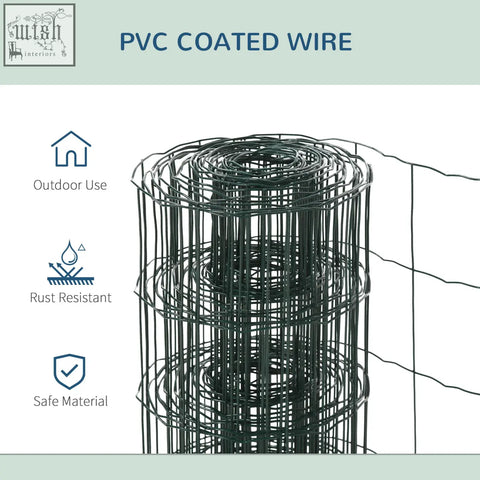 A roll of dark green pvc coated wire mesh fencing ideal for outdoor use in gardening and animal enclosures