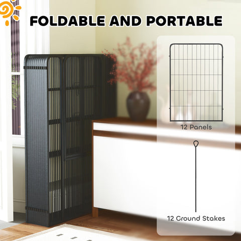Black heavy duty dog playpen with 12 panels and ground stakes for large dogs by PawHut