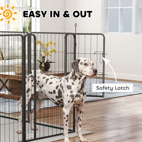 Black metal pawhut 12 panels heavy duty dog playpen with safety latch and ground stakes for large dogs