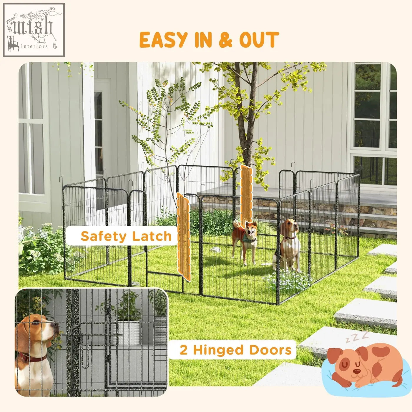 Pawhut heavy duty puppy playpen in silver black metal with safety latch and two hinged doors for indoor outdoor use