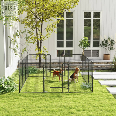 Black metal 36mm x 192mm pawhut heavy duty puppy playpen with interlocking panels and a gate for indoor outdoor use