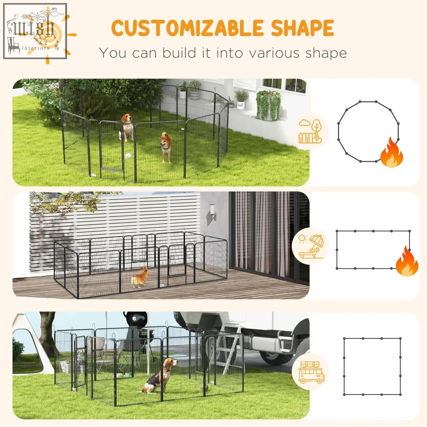 Pawhut 12 panels heavy duty puppy playpen in black metal with 36mm x 192mm panels and adjustable connectors for any shape