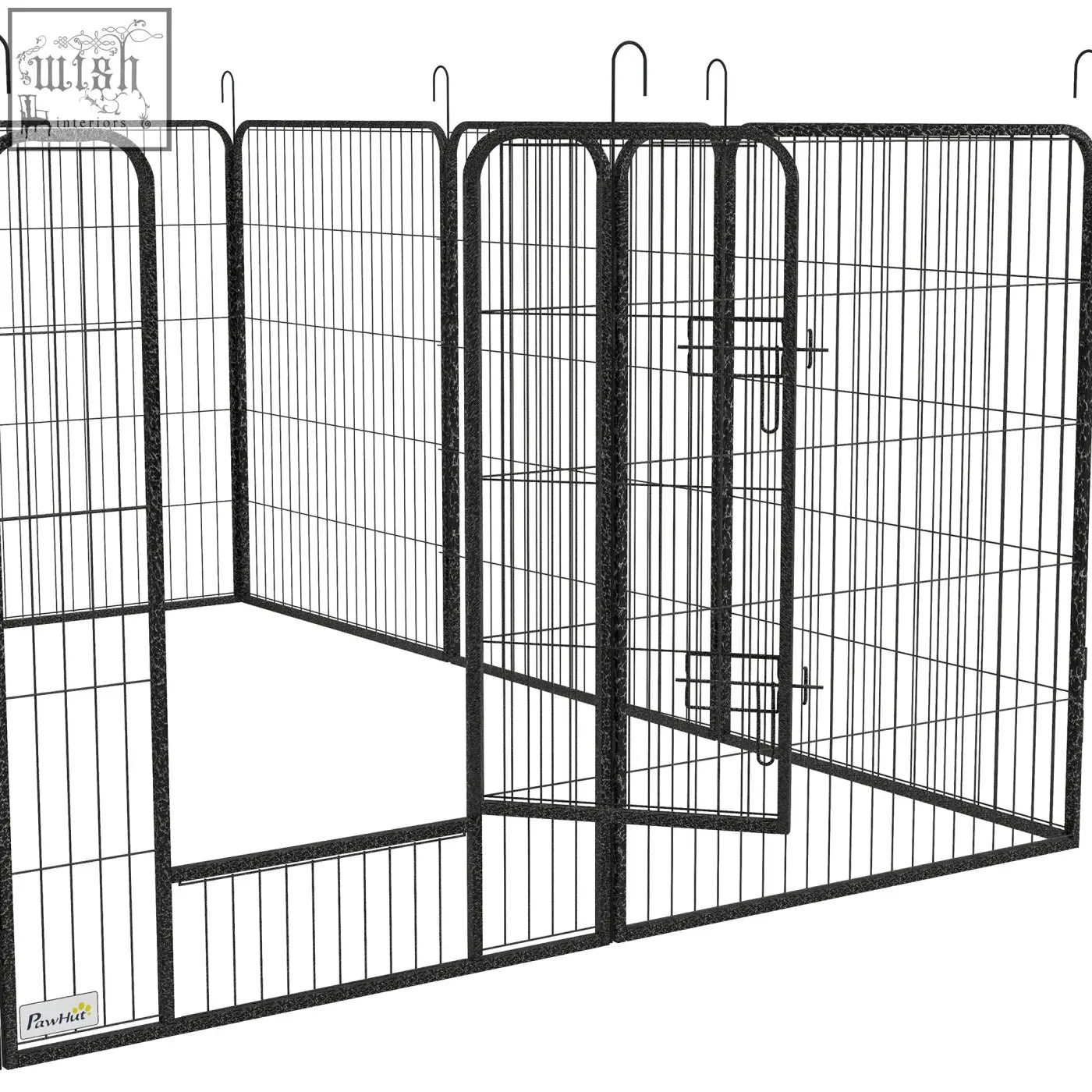 Pawhut heavy duty puppy playpen with 12 silver metal 36mm x 192mm interlocking panels and gate for indoor outdoor use