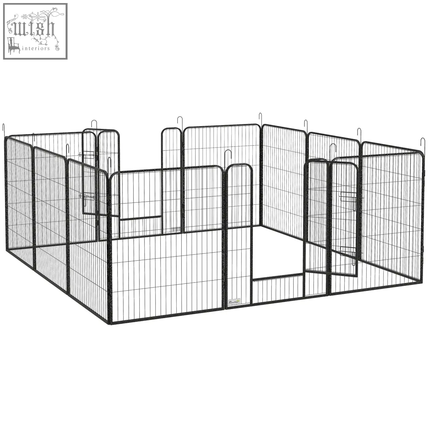 Pawhut 12 panels heavy duty puppy playpen with 36mm x 192mm black metal interlocking panels and gate for indoor outdoor use