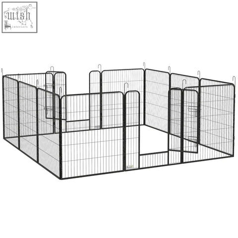 Pawhut 12 panels heavy duty puppy playpen with 36mm x 192mm black metal interlocking panels and gate for indoor outdoor use