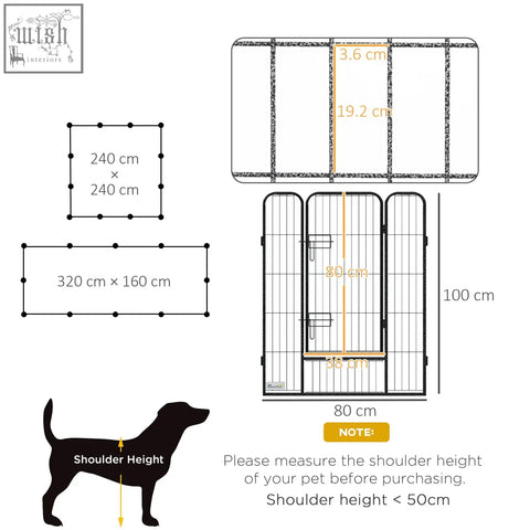 Black metal pawhut 12 panels heavy duty puppy playpen in silver with foldable design and 36mm x 192mm panel sizes