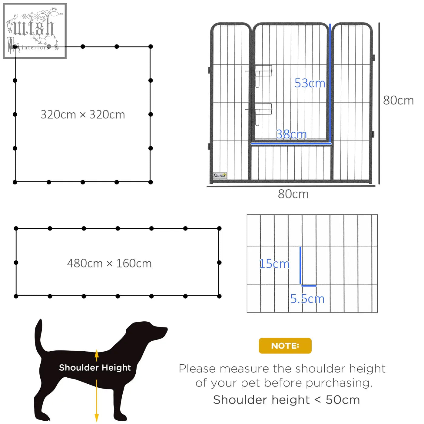 Pawhut black metal heavy duty pet playpen 80cm tall 53cm wide foldable design for indoor outdoor use