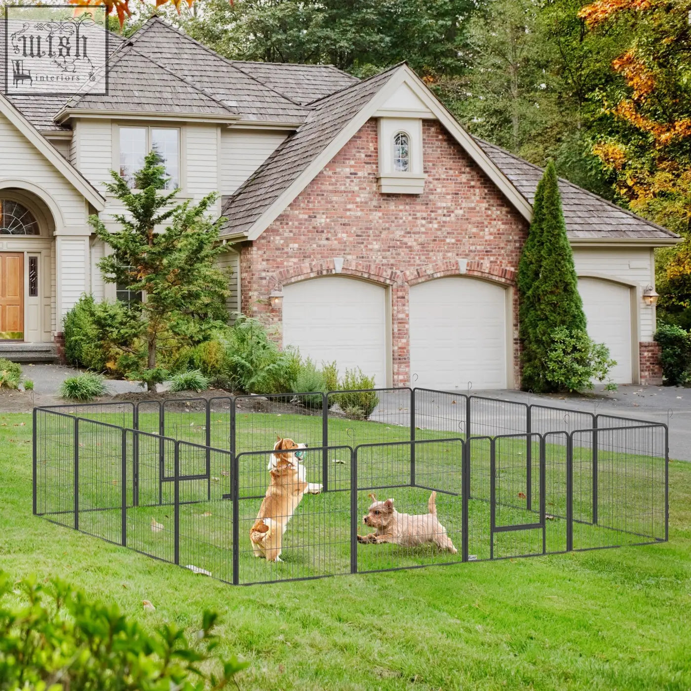 Black metal pawhut 16 panels heavy duty puppy playpen with 55mm x 150mm panels and gate for small medium dogs