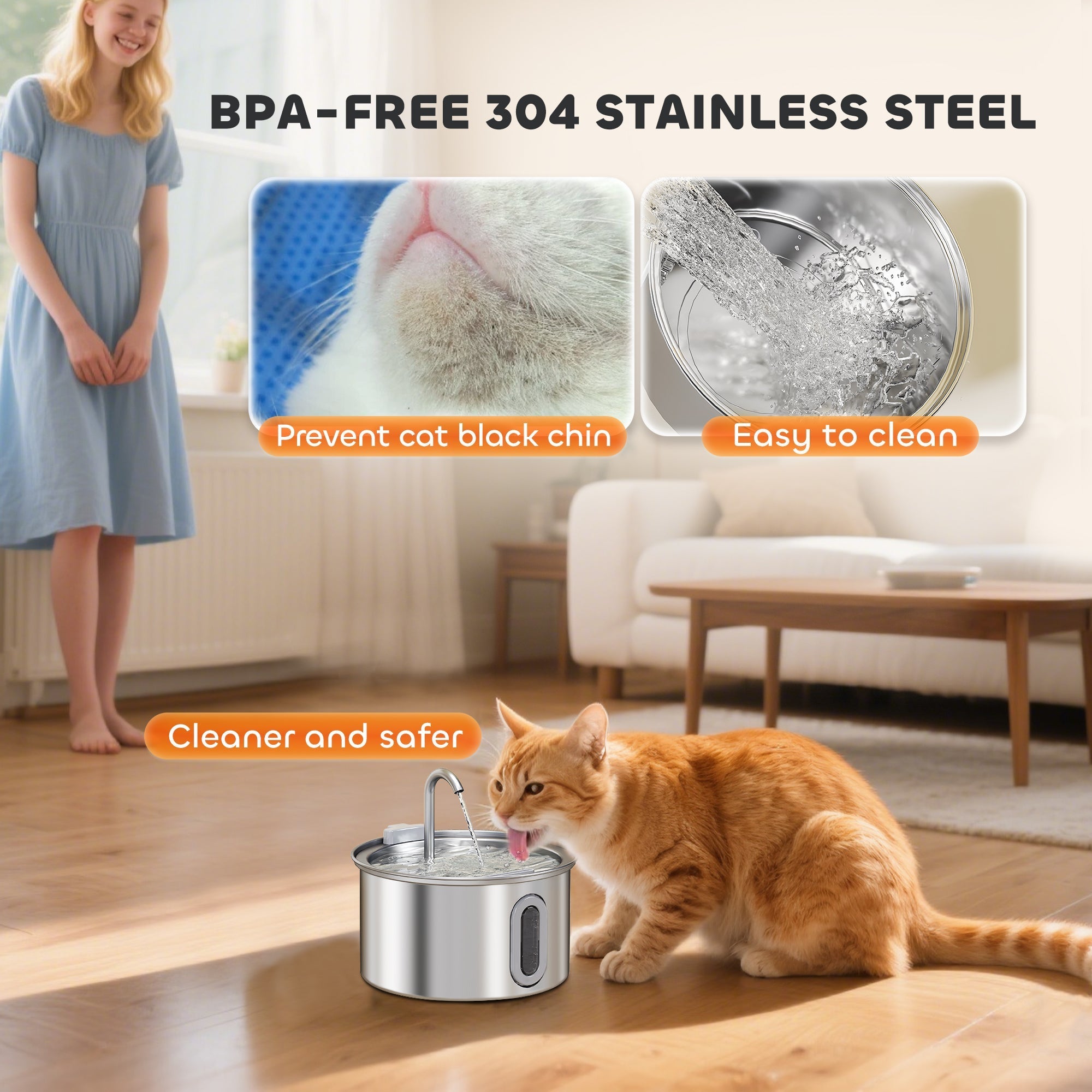 Pawhut 2.5l stainless steel pet water fountain with water level window and ultra silent pump in sleek silver design
