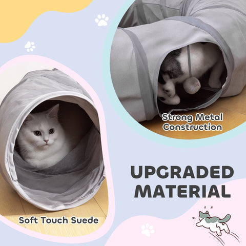 Gray soft touch suede pawhut cat play tunnel with metal frame and peek hole for indoor cat play and rest