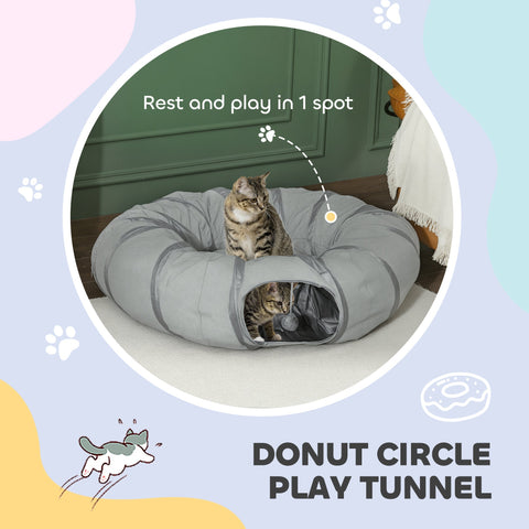 Gray pawhut 2 in 1 cat play tunnel with soft padded interior and open entrance for indoor cat play and rest