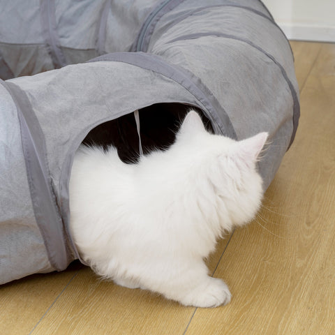 Gray fabric pawhut 2 in 1 cat play tunnel with bed ball and peek hole for indoor cat play