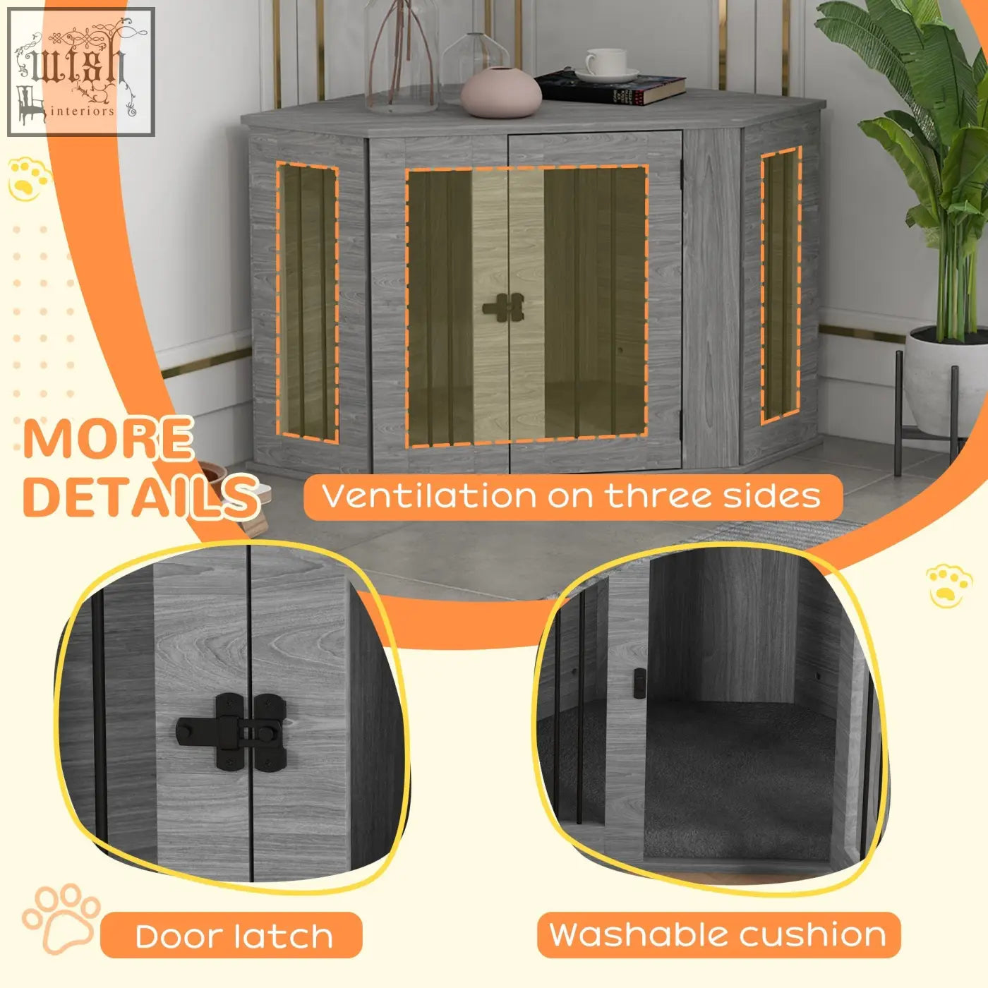 Gray wooden dog cage pet cabinet with glass doors black metal latches 97l x 50wcm pawhut side table furniture