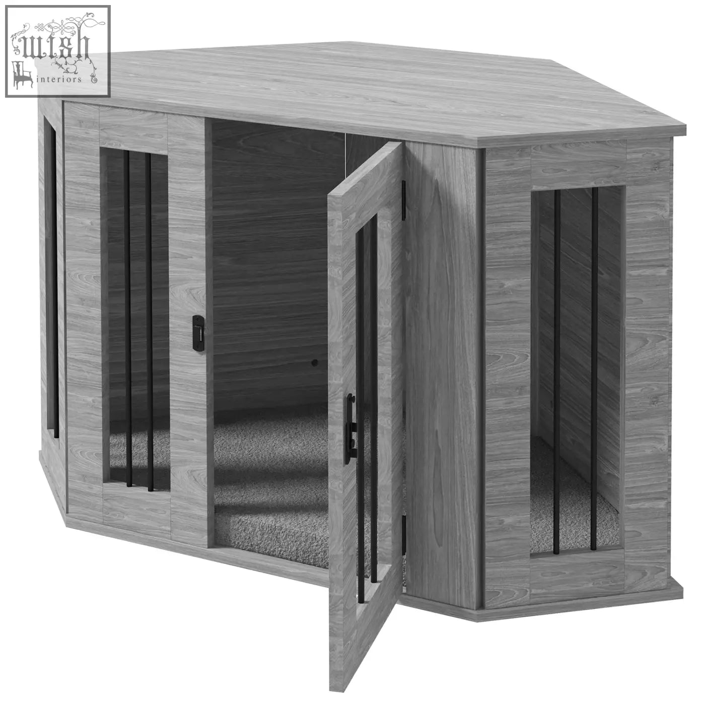 Gray wood textured dog cage with glass doors and black hardware pawhut 2 in 1 crate furniture side table 97l x 50wcm