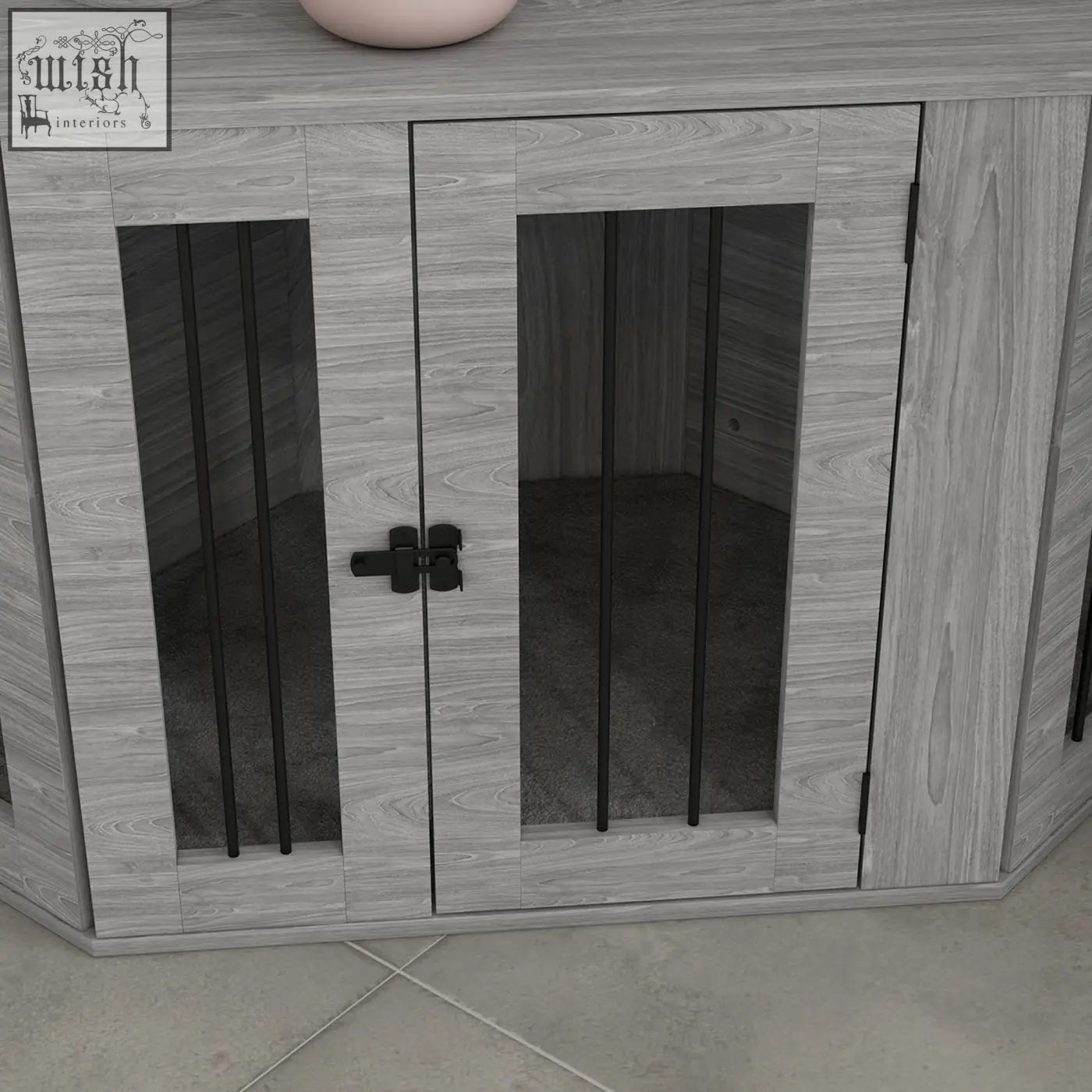 Gray wood grain dog cage with black bars and latch pawhut 2 in 1 crate furniture side table 104 x 55 x 63cm