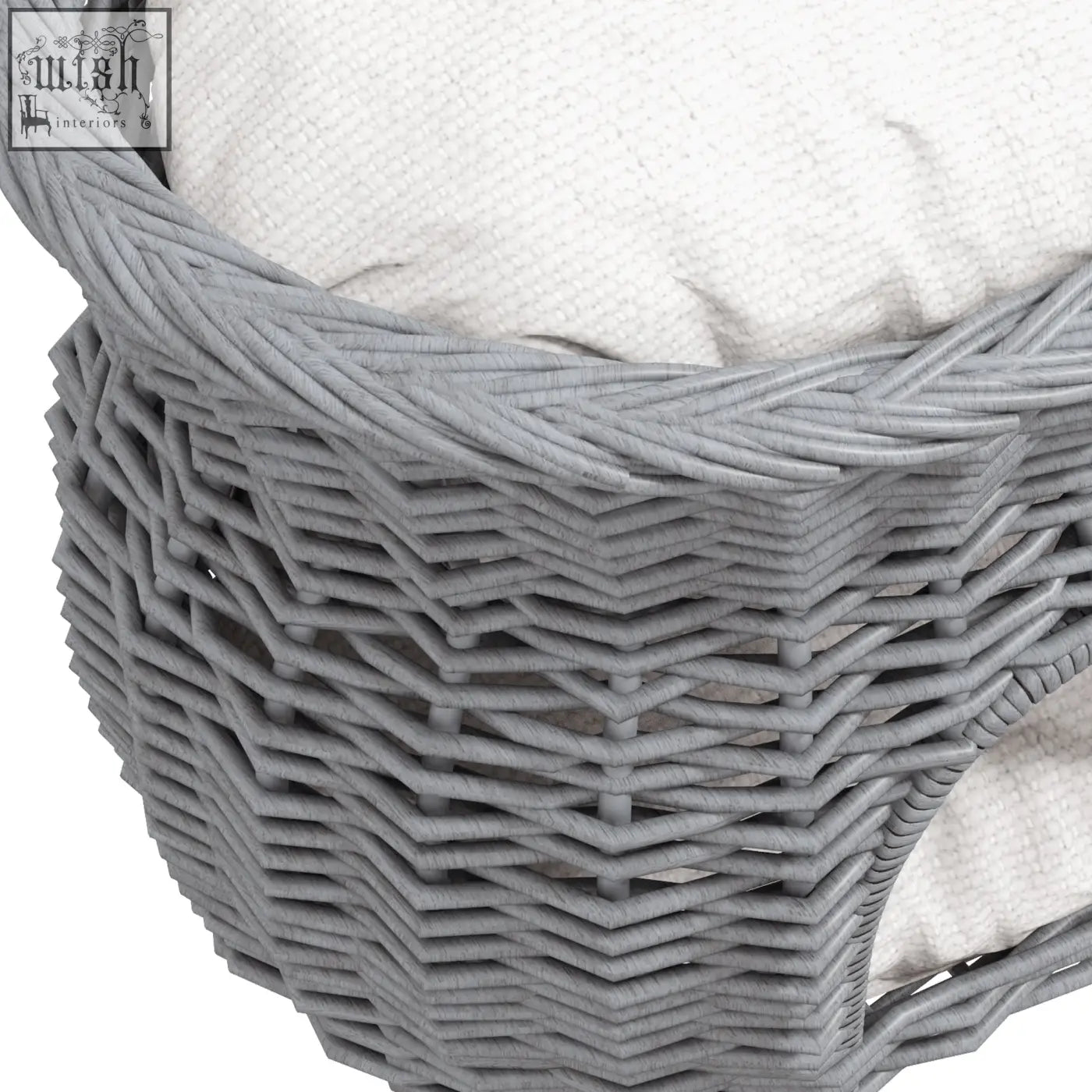 Gray woven wicker cat house with textured white cushion inside 2-tier pet bed raised basket by pawhut