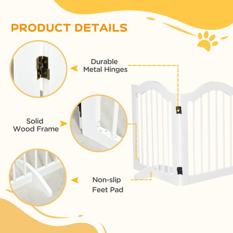 White pawhut pet gate with solid wood frame sturdy hinges and support feet for freestanding safety barrier
