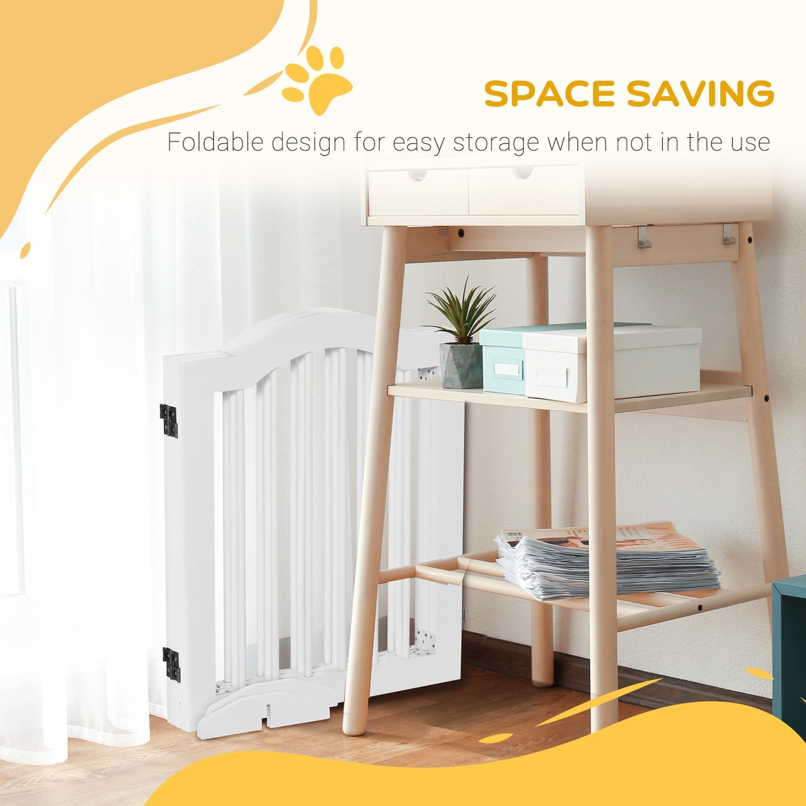 White foldable pet gate with sturdy hinges and support feet pawhut 3 panels dog gate safety barrier fence