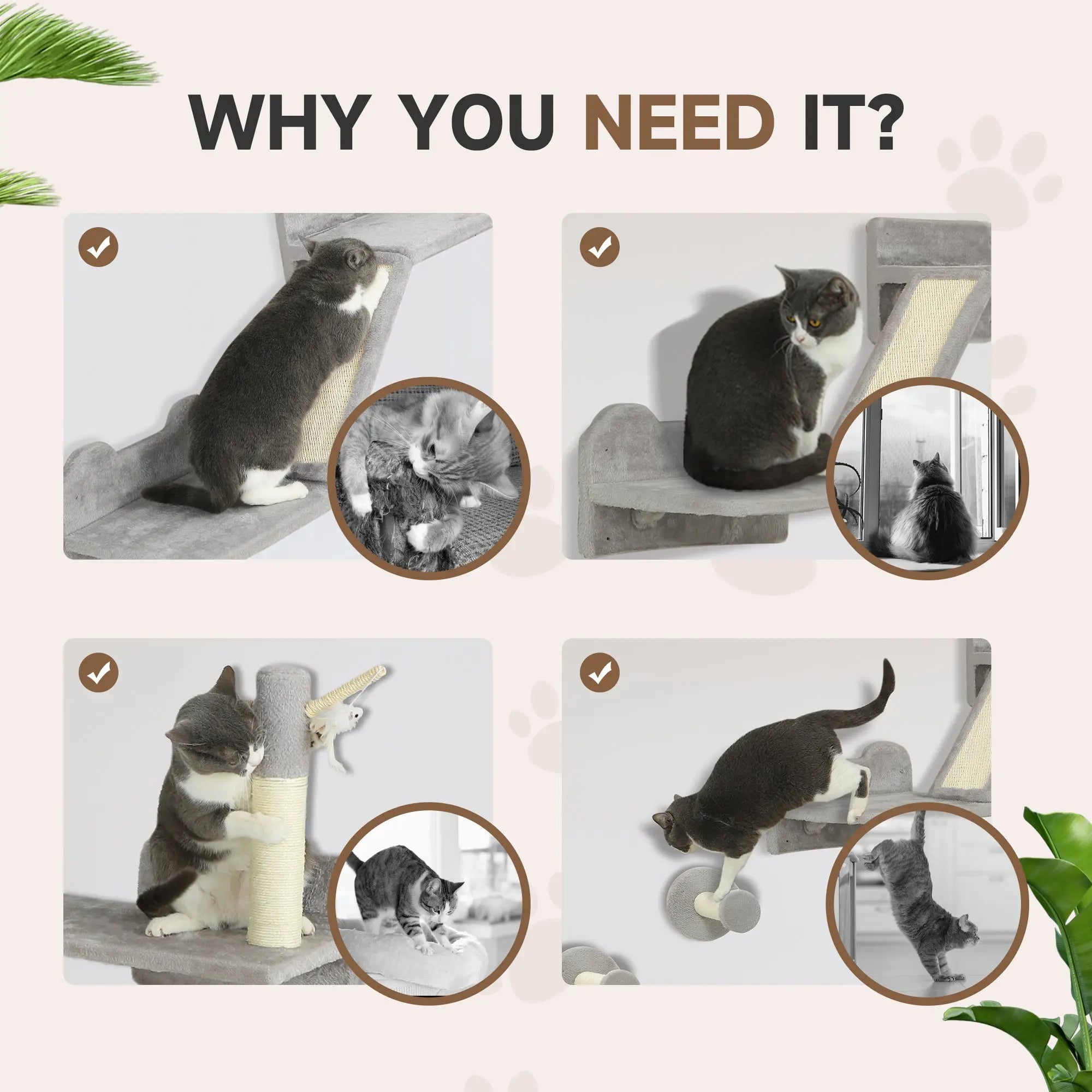 Pawhut gray cat tree with particle board scratching posts corner platform and toy balls for playful cats