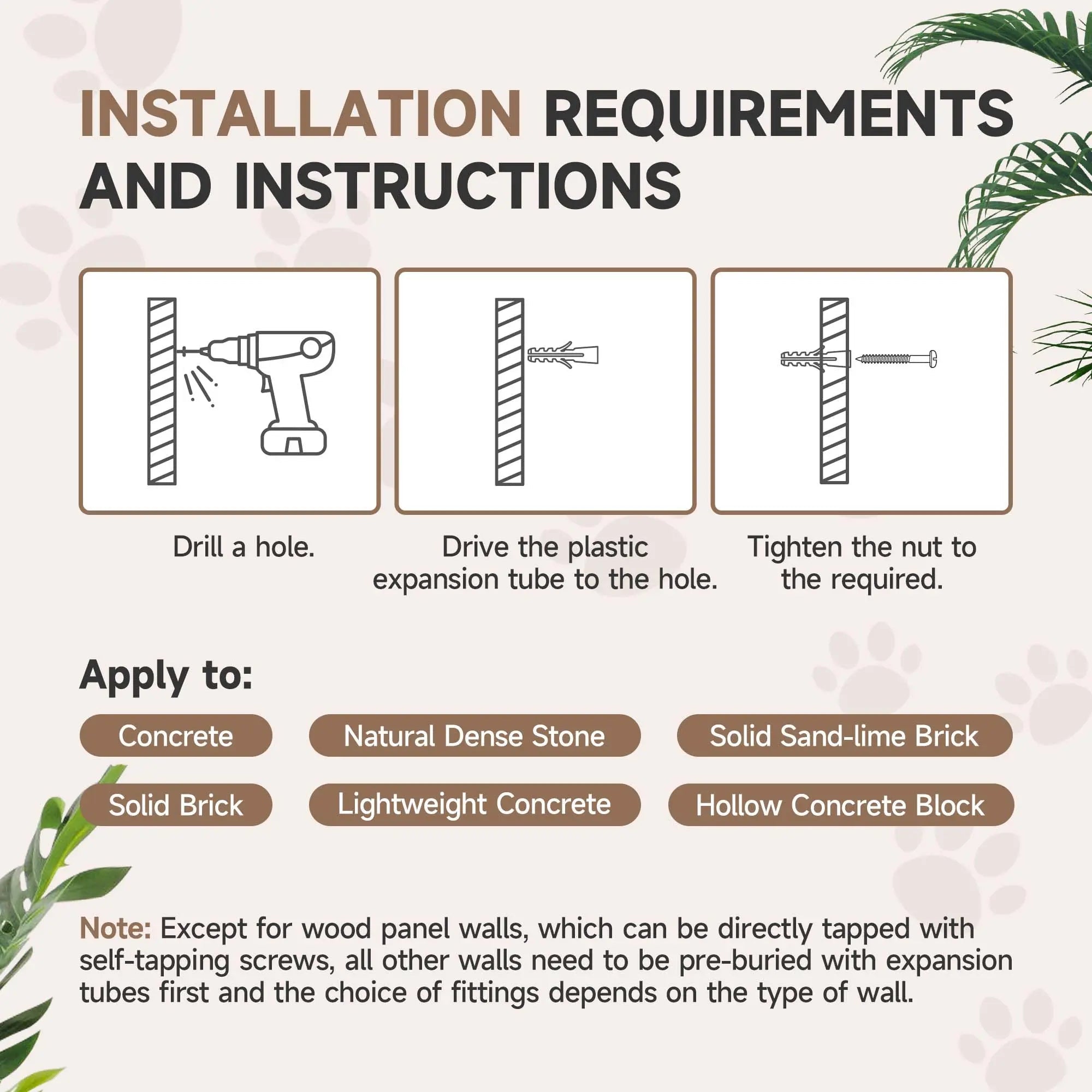 Installation instructions diagram for pawhut light grey 3-piece cat wall furniture with scratching posts on particle board and corner platform