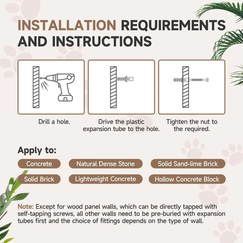 Installation instructions diagram for pawhut light grey 3-piece cat wall furniture with scratching posts on particle board and corner platform
