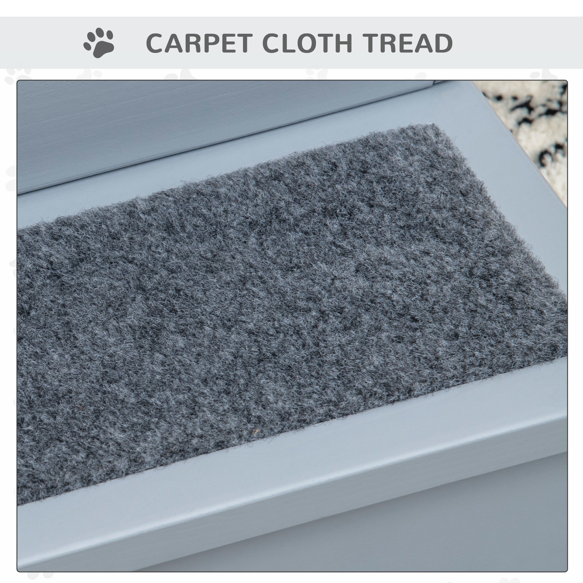 Pawhut 3 step wooden dog steps in grey with soft gray carpet tread made of fir wood for higher places max load 30kg
