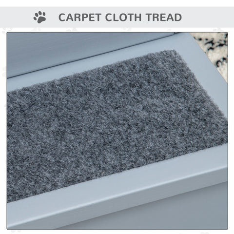 Pawhut 3 step wooden dog steps in grey with soft gray carpet tread made of fir wood for higher places max load 30kg
