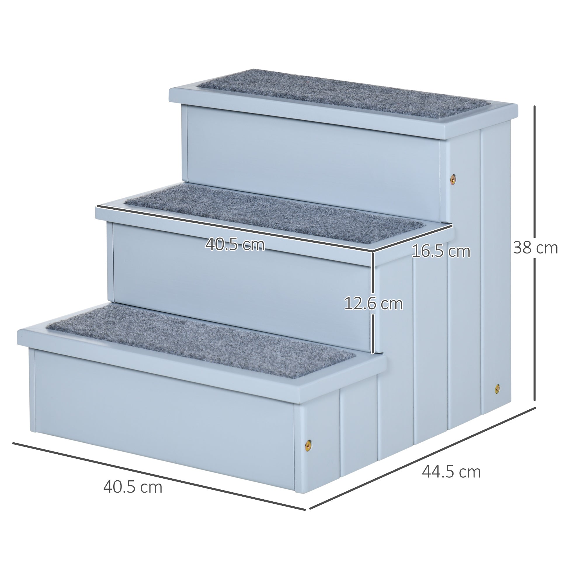 Light blue pawhut pet stairs with gray non slip fir wood steps for dogs to reach higher places max load 30kg