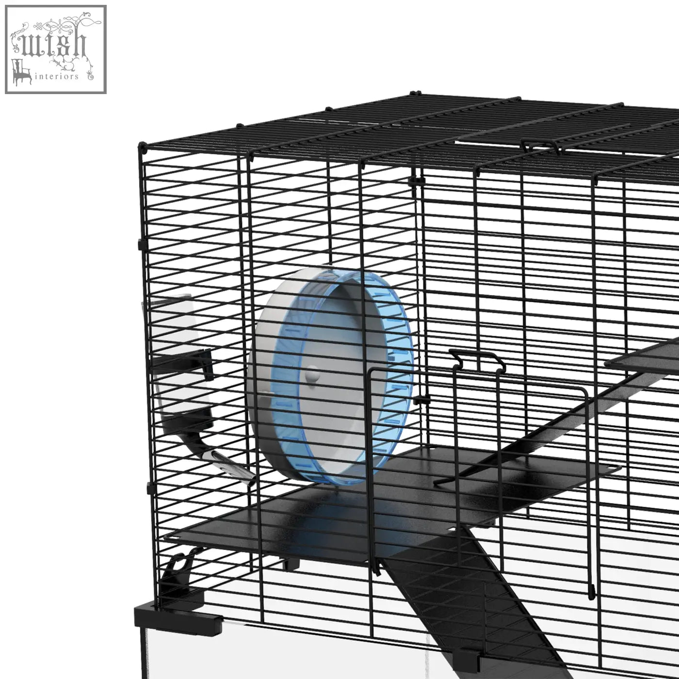 Black wire pawhut hamster cage with blue white exercise wheel and water bottle for syrian dwarf hamsters