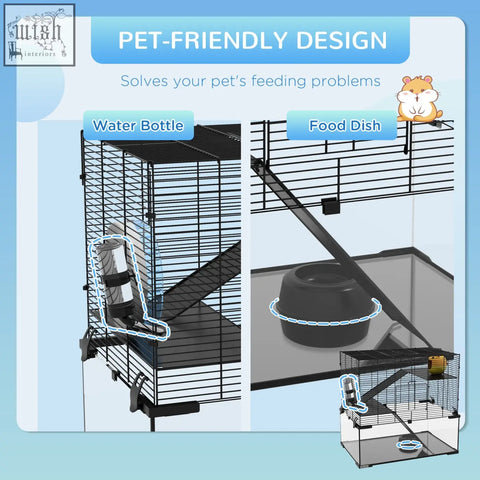 Black metal pawhut hamster cage with integrated water bottle and food dish for syrian and dwarf hamsters