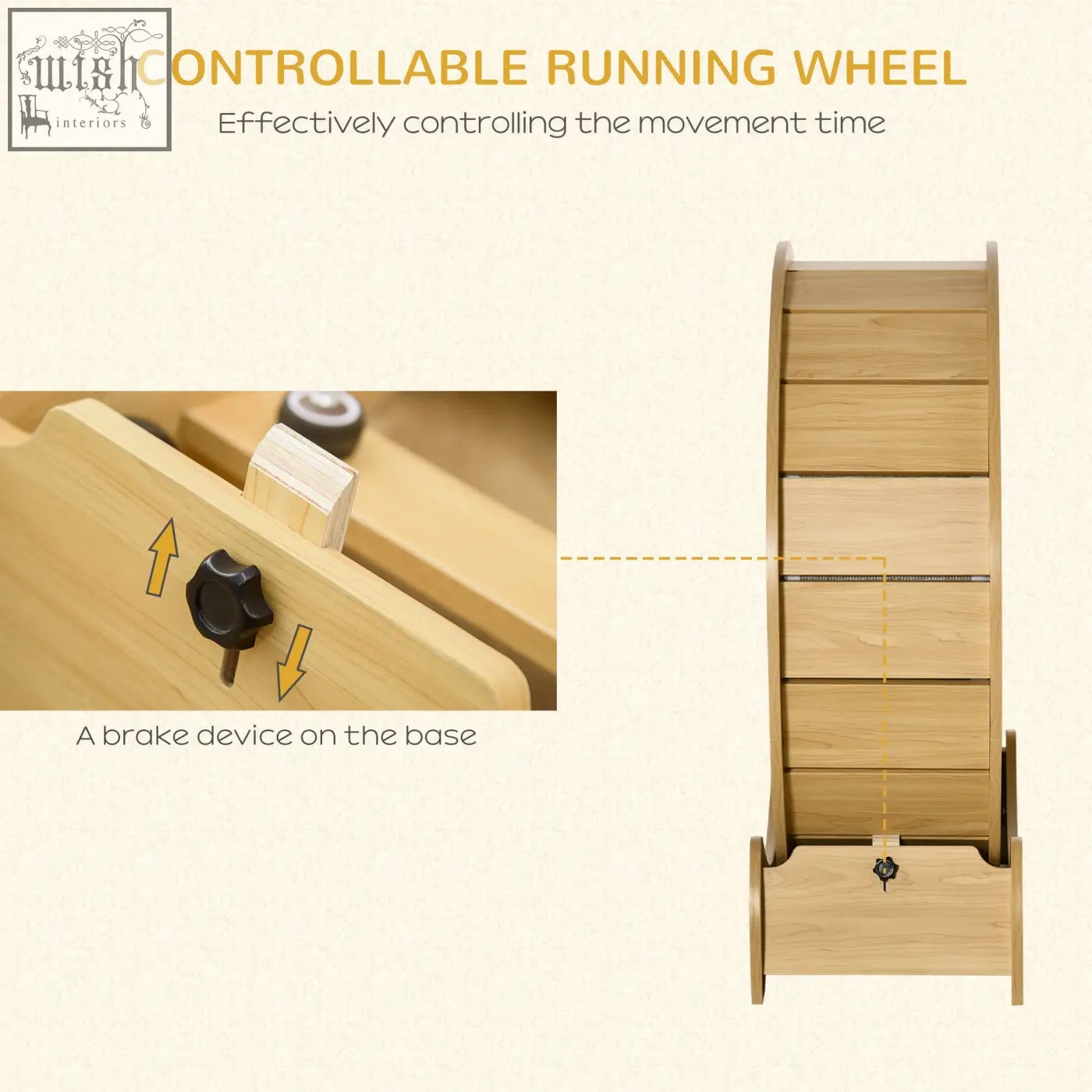 Pawhut 30 inch wooden running wheel with brake device in natural wood finish for cats to exercise safely