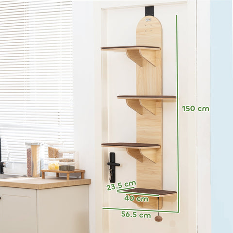 Pawhut light wood mounted cat tree with four shelves featuring washable plush mats for space-saving cat shelf use