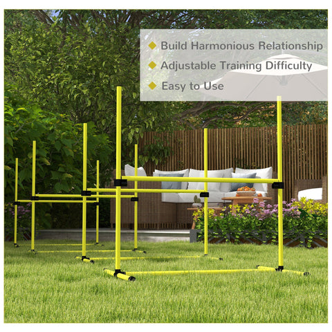 Bright yellow pawhut dog agility hurdle set with adjustable height free standing design and carry bag for outdoor use