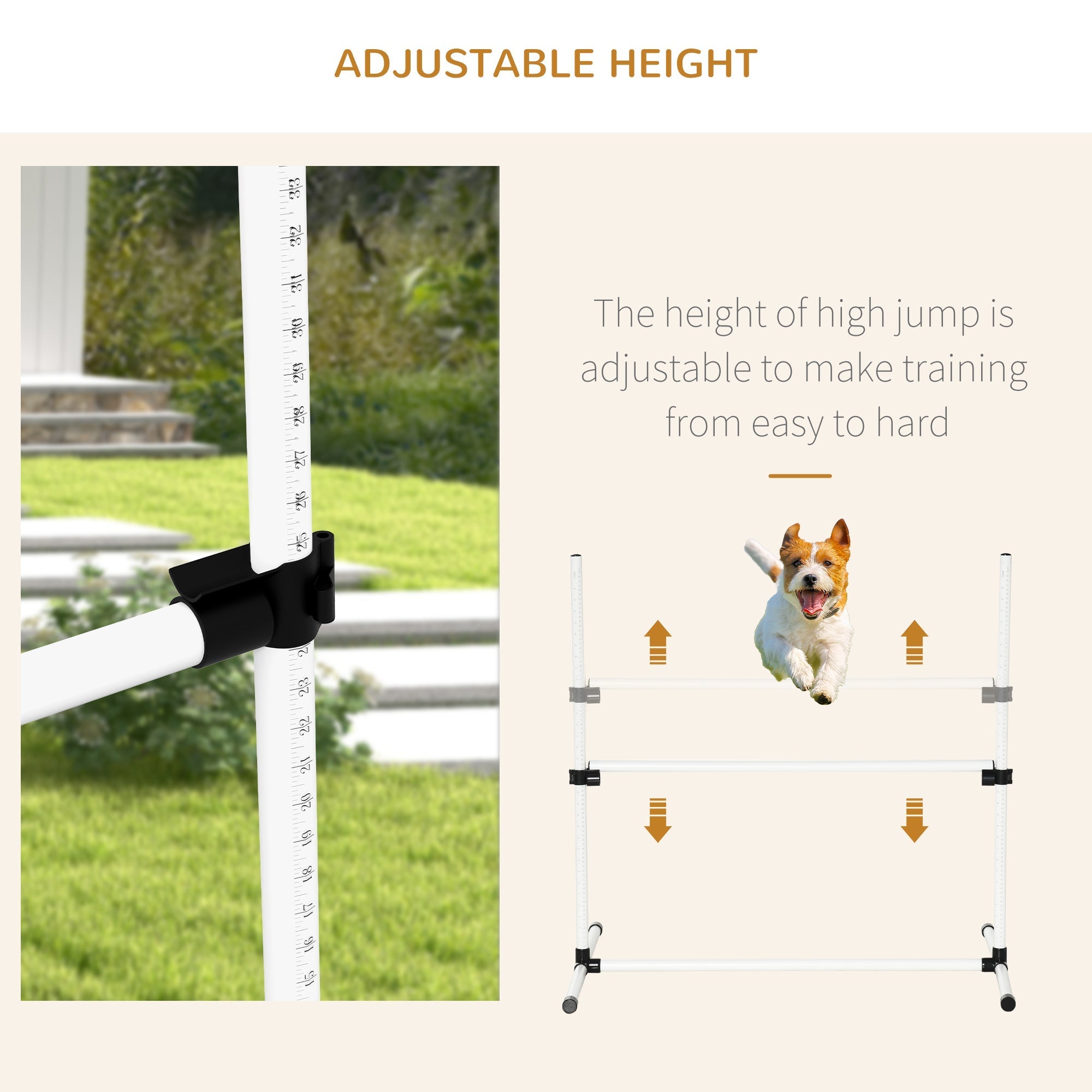 PawHut 4 Pieces Dog Agility Training Equipment, Adjustable Height Jumps Hurdle with Carrying Bag for Outdoor, White