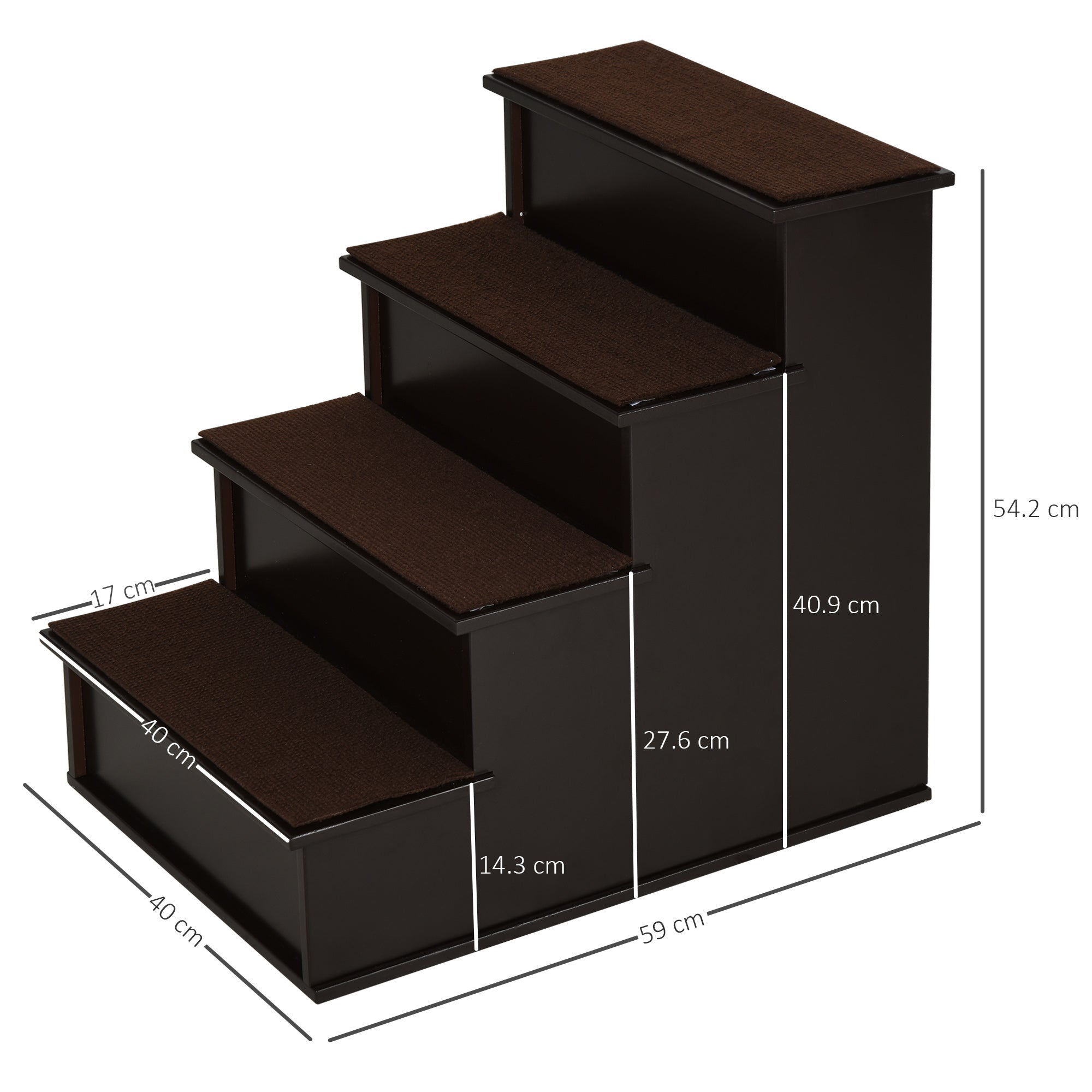 Dark brown pawhut 4 step wooden dog stairs with non slip carpet help pets with mobility issues reach high places
