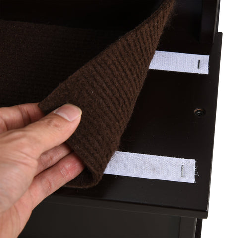 Dark brown felt pad with white adhesive strips for pawhut wooden dog steps designed to aid pets with mobility issues