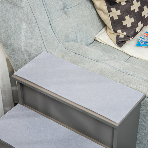 Gray felt-covered pawhut 4 step wooden dog stairs with non-slip carpet for pets with mobility issues and short plush
