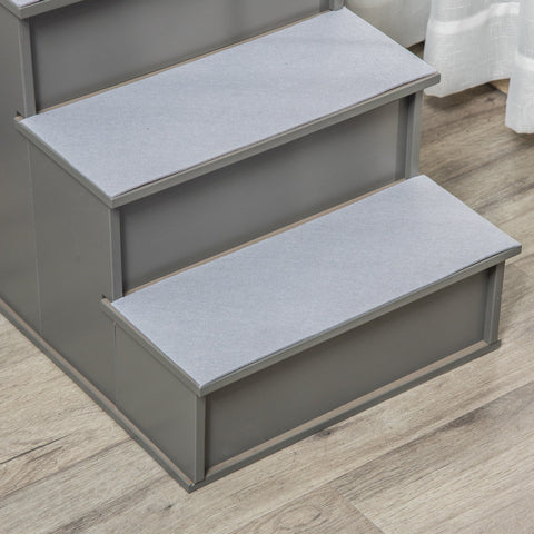 Pawhut gray wooden pet stairs with non slip textured surfaces for dogs and cats with mobility issues and short plush steps