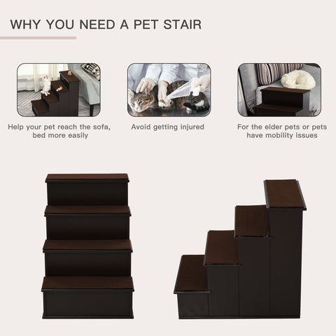 Pawhut dark brown wooden dog stairs with four steps and short plush non slip surface for pets with mobility issues