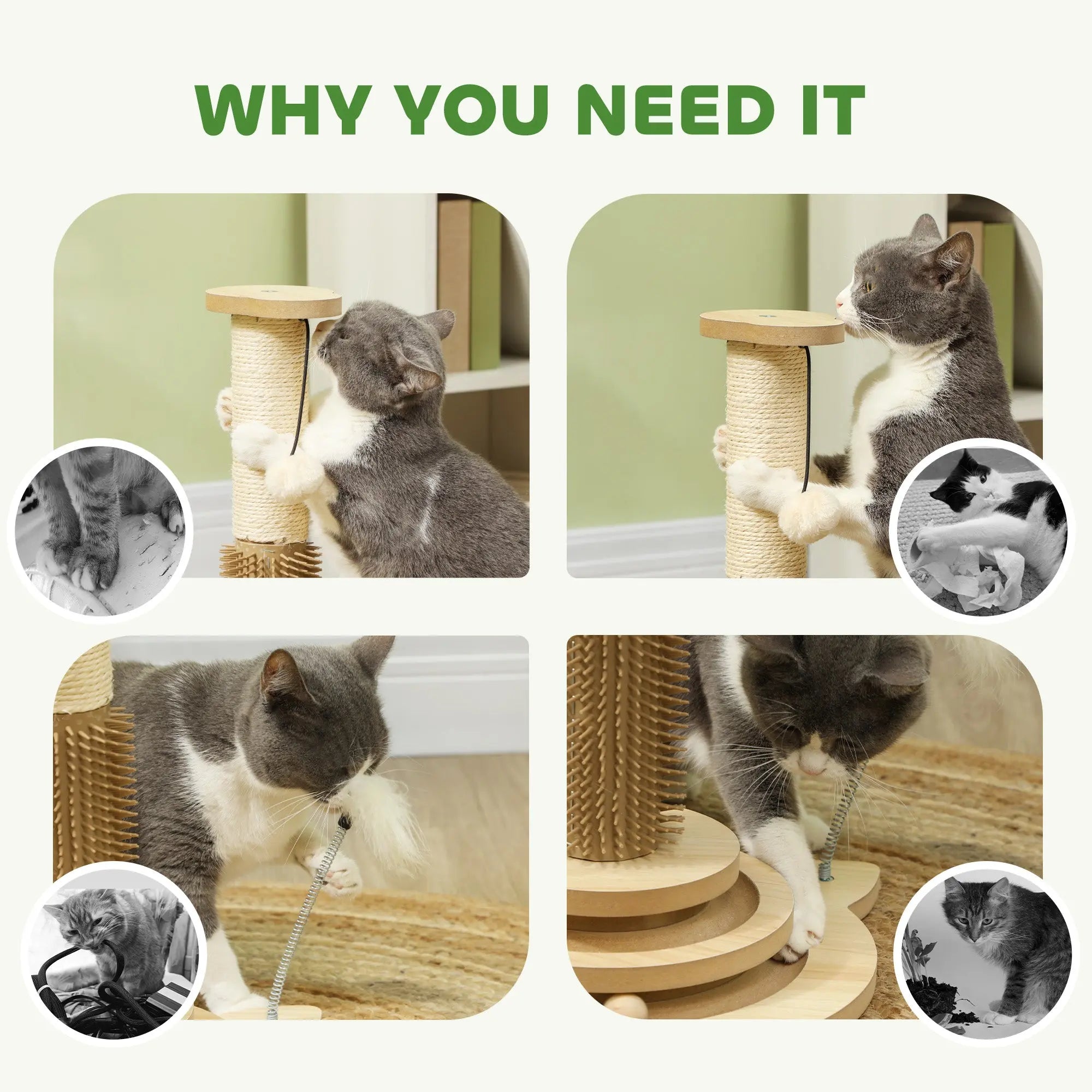 Wooden oak tone pawhut 49cm 5 in 1 cat scratching post with sisal rope and multi-level platform base 32w x 32dcm