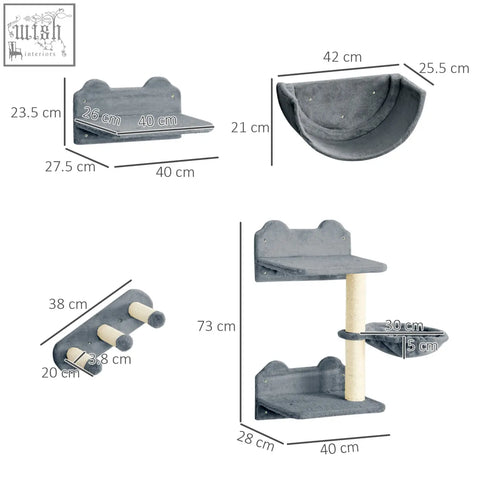 Gray pawhut wall-mounted cat shelves with scratching post cat nest and jumping platforms for active cats