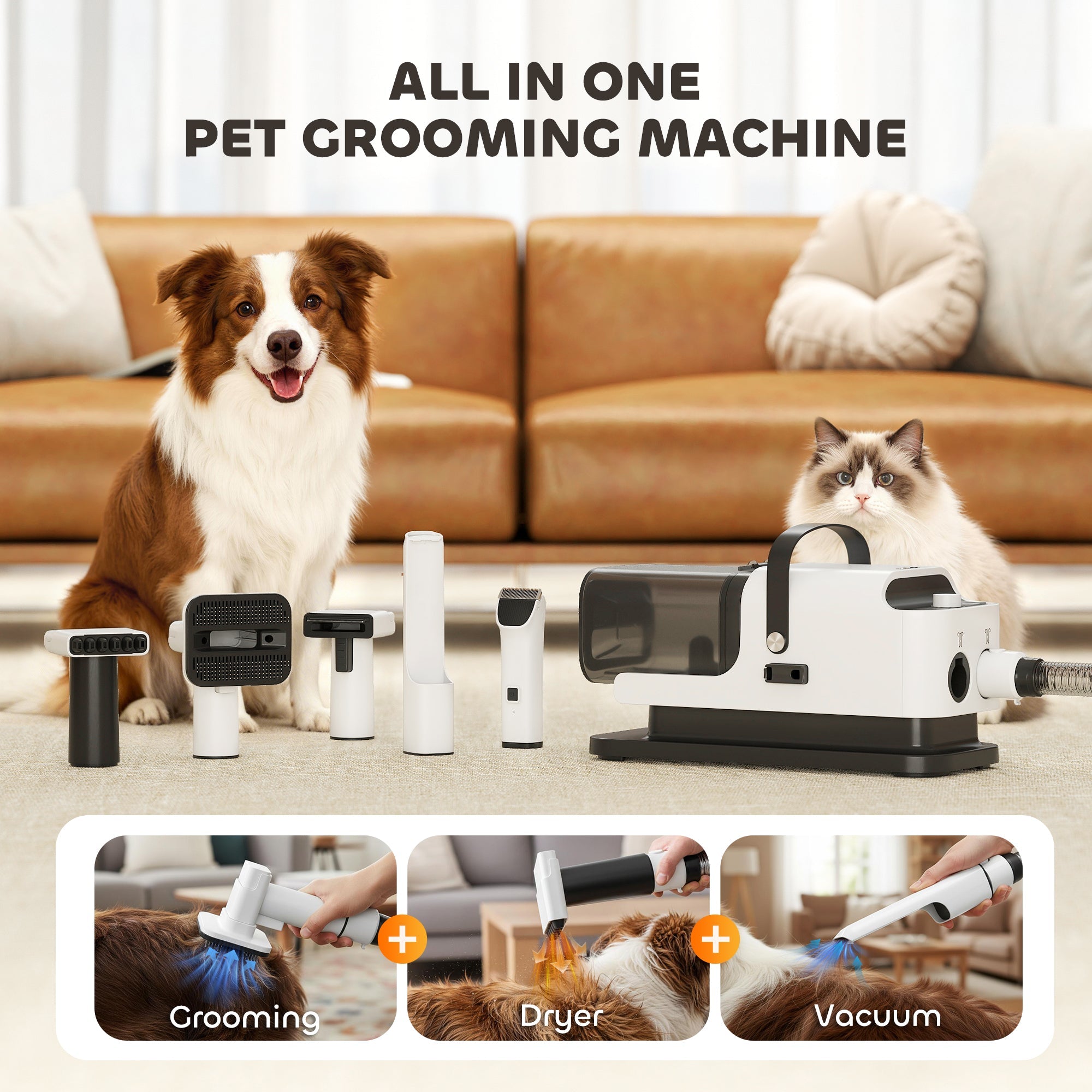 White and black pawhut 5 in 1 dog grooming vacuum and dryer with electric clipper and power cord for easy use
