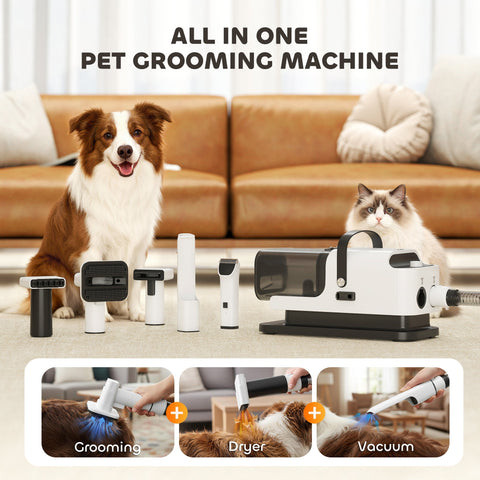 White and black pawhut 5 in 1 dog grooming vacuum and dryer with electric clipper and power cord for easy use