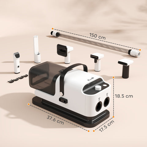 Pawhut 5 in 1 dog grooming vacuum and dryer in white and black with electric clipper attachments and power cord