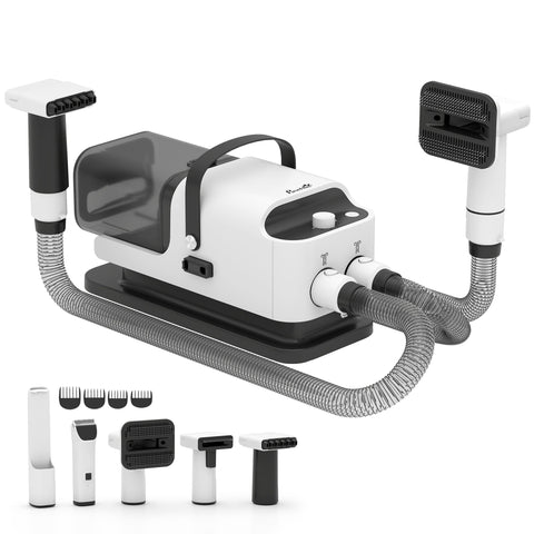 White and black portable pawhut dog grooming dryer system with electric clipper attachments and power cord
